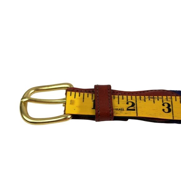 Leather Man BROWN REAL LEATHER BLUE CANVAS 1 1/4"Wd GOLF DRESS MEN BELT 44 (A89 - Picture 9 of 12